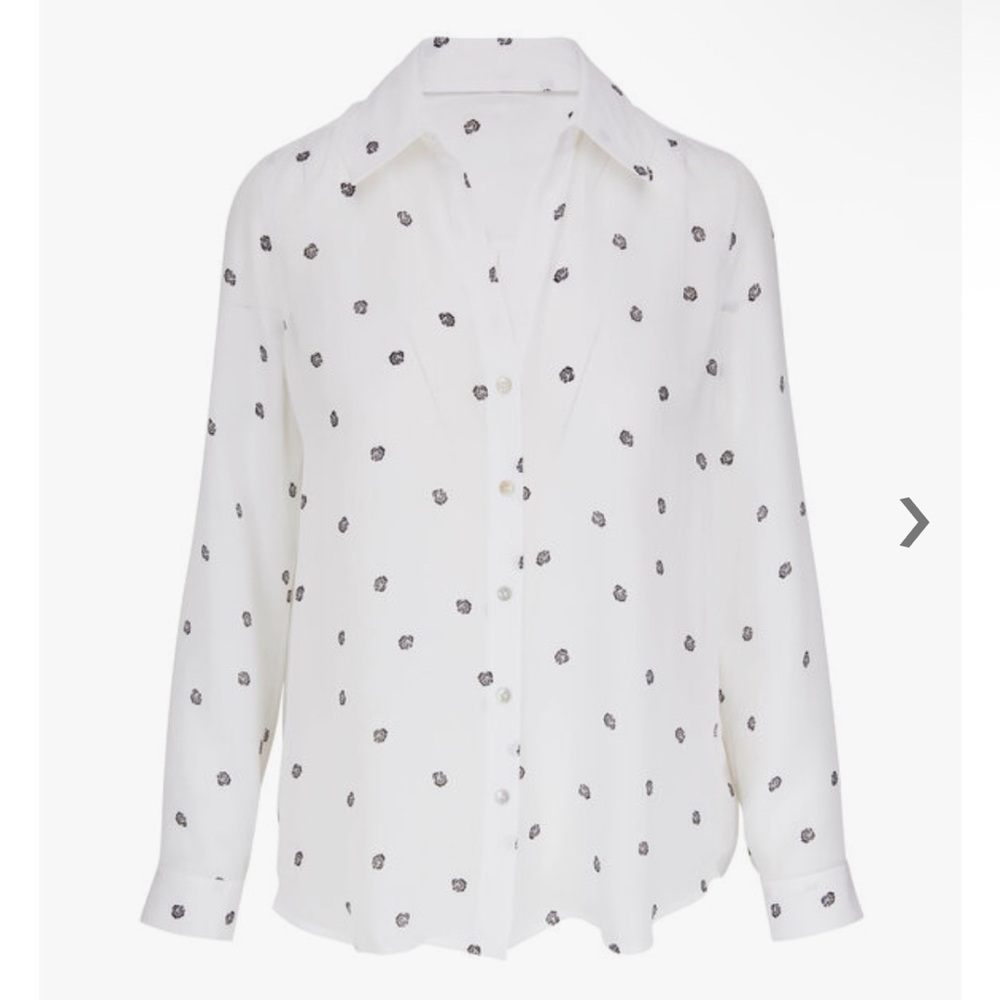 L'AGENCE White Blouse with Small Black Floral Dots. NWT